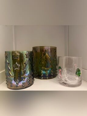 Tableau Winter/ Christmas Iridescent Glass Votive Holders & Drinking Glass
